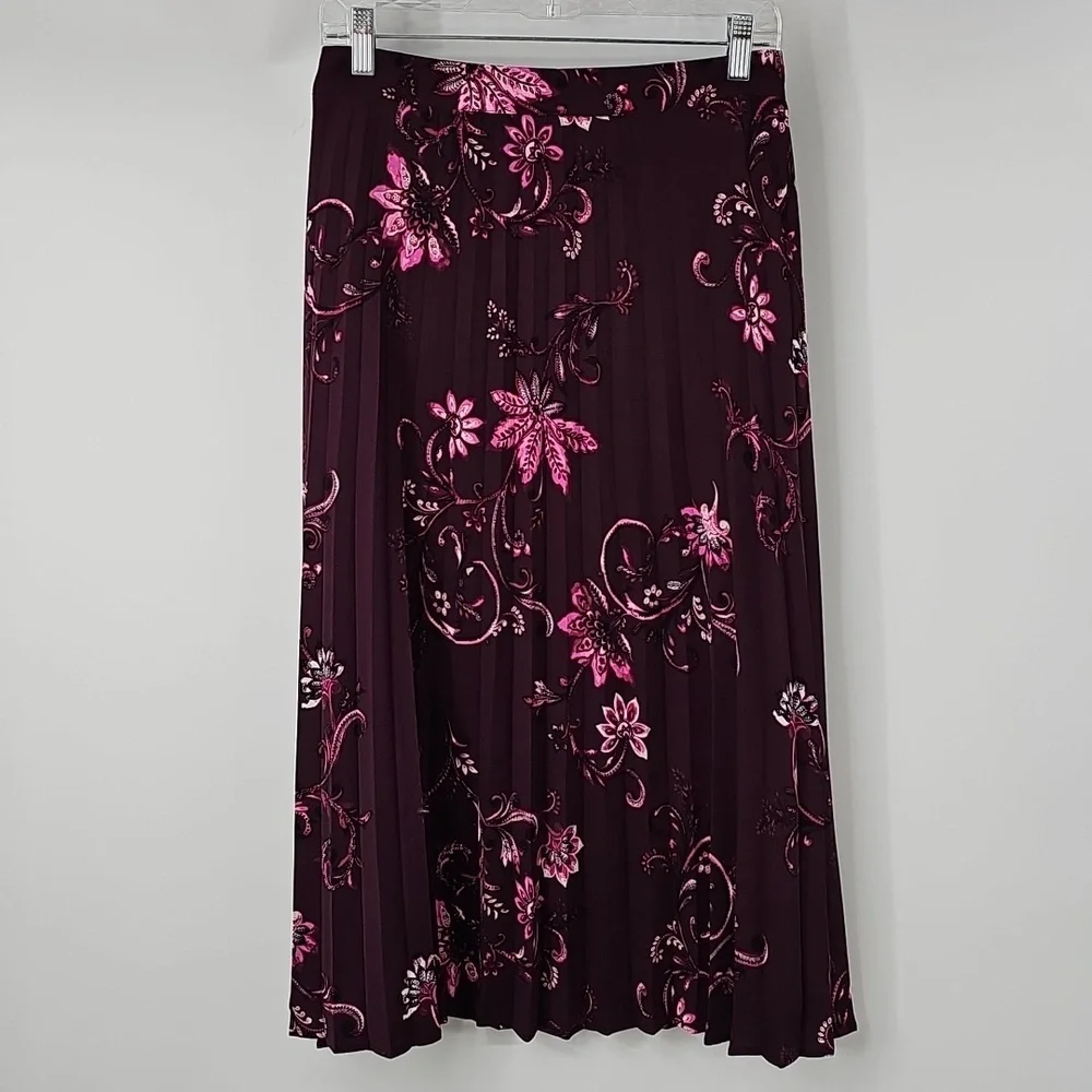Chico's Pleated Purple Paisley Floral Cottagecore Soft Flowy Midi Skirt Sz:14 - Picture 9 of 12